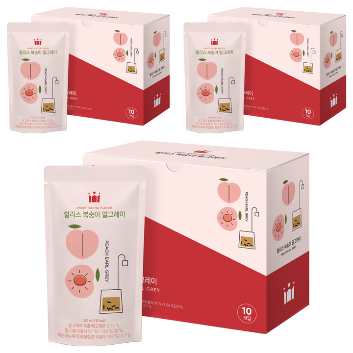 할리스 복숭아 얼그레이 파우치 아이스티음료, 230ml, 10개입, 3개, 230mL