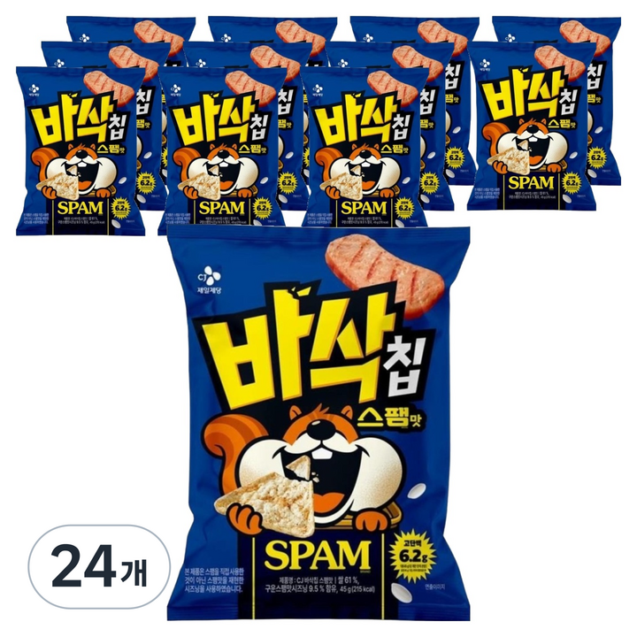 CJ 바삭칩 스팸맛 고단백 쌀과자, 45g, 24개