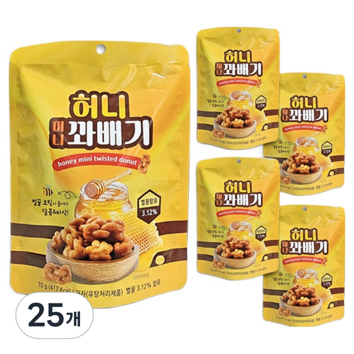 허니 미니 꽈배기 과자, 25개, 70g