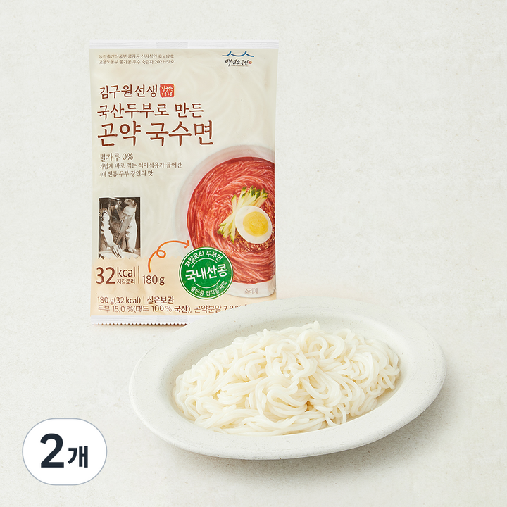 김구원선생 국산두부로 만든 곤약 국수면, 180g, 2개, 1개입