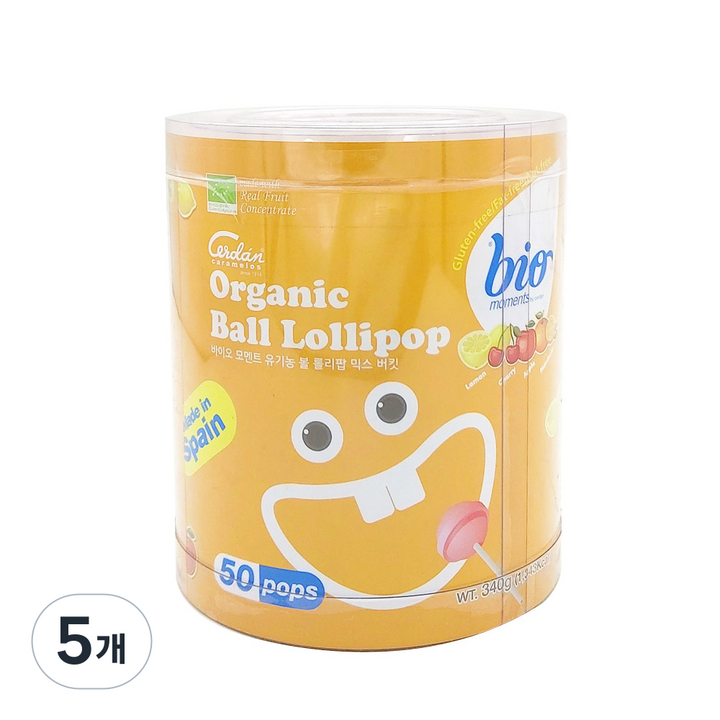 바이오모멘트 유기농 볼 롤리팝 믹스, 340g, 5개