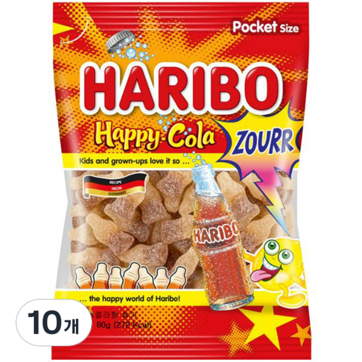 하리보 해피콜라 사우어 젤리, 80g, 10개