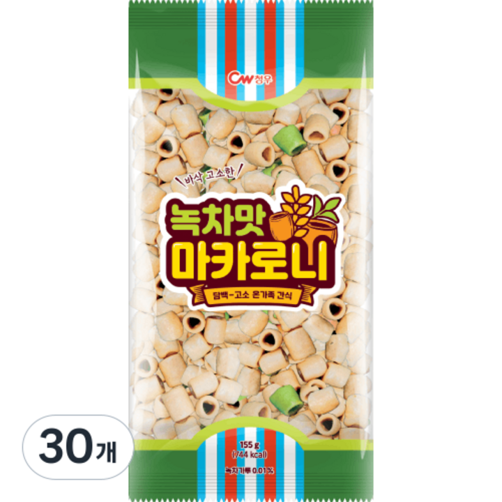 청우식품 녹차맛 마카로니, 155g, 30개