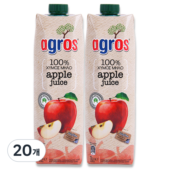 아그로스 100% 사과주스, 1L, 20개