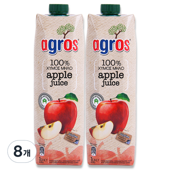 아그로스 100% 사과주스, 1L, 8개