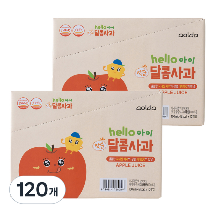아올다 헬로아이 착즙 달콤사과, 100ml, 120개