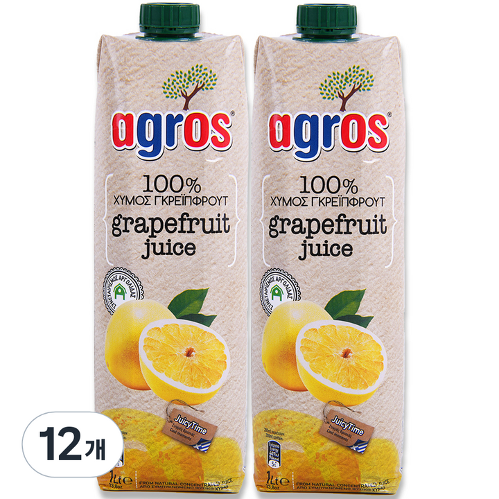아그로스 100% 자몽주스, 12개, 1L