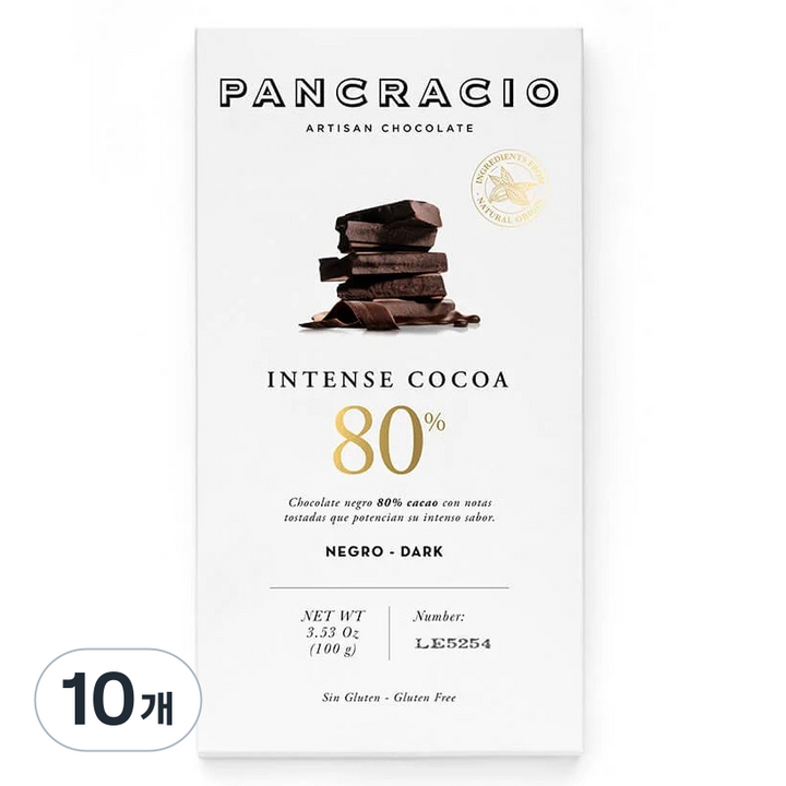 판크라시오 테블릿 인텐스 코코아 80% 네그로, 100g, 10개