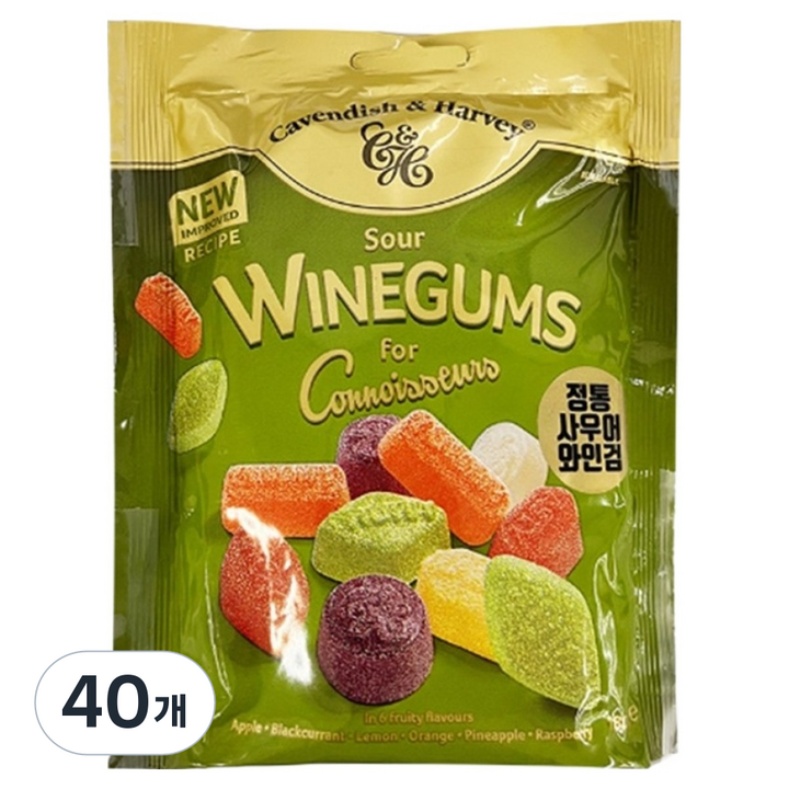 캐빈디쉬앤하비 오리지널 사우어 와인검 젤리, 180g, 40개