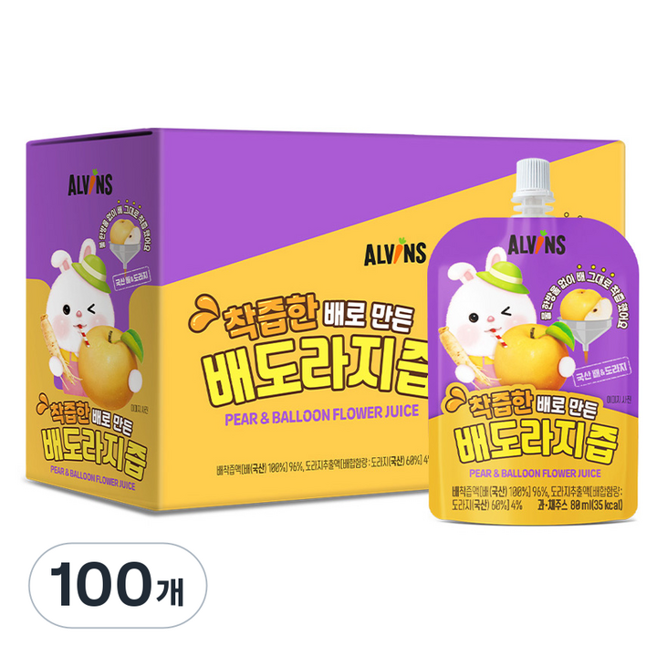 엘빈즈 착츱한 배로 만든 배도라지즙, 80ml, 100개, 혼합맛(배/도라지)