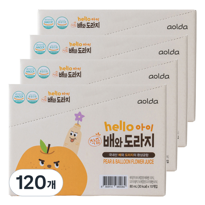 아올다 헬로아이 착즙 배와도라지, 80ml, 120개