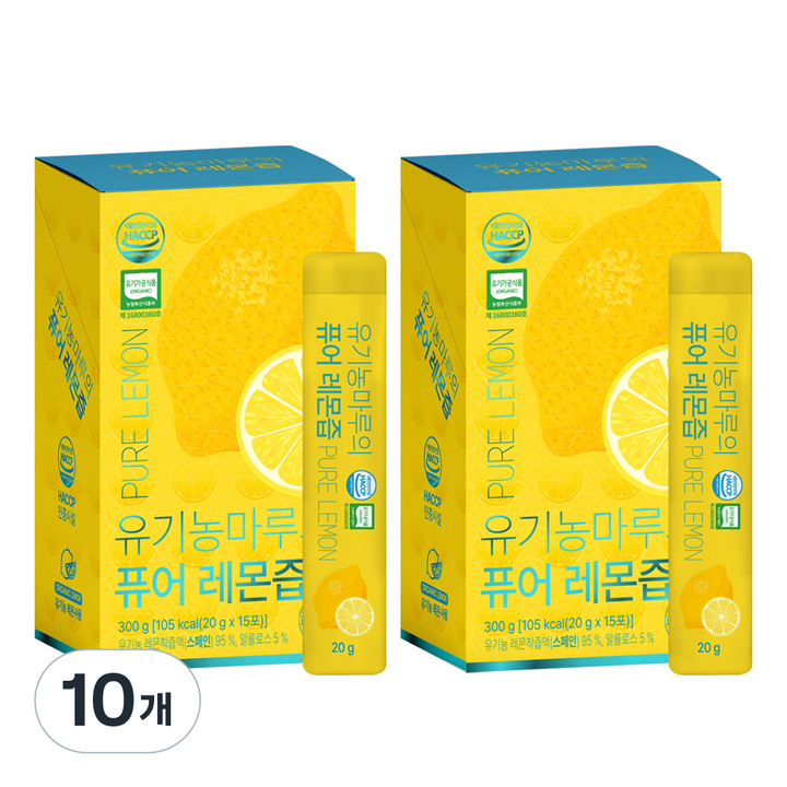 유기농마루 정품 퓨어 레몬즙 스틱, 300g, 10개