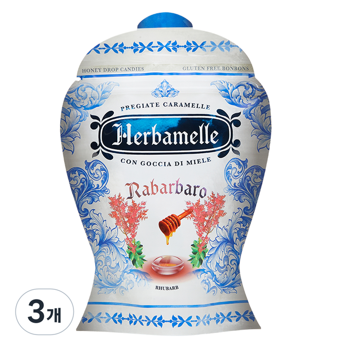 에르바멜레 허니드롭 루바브 캔디, 100g, 3개