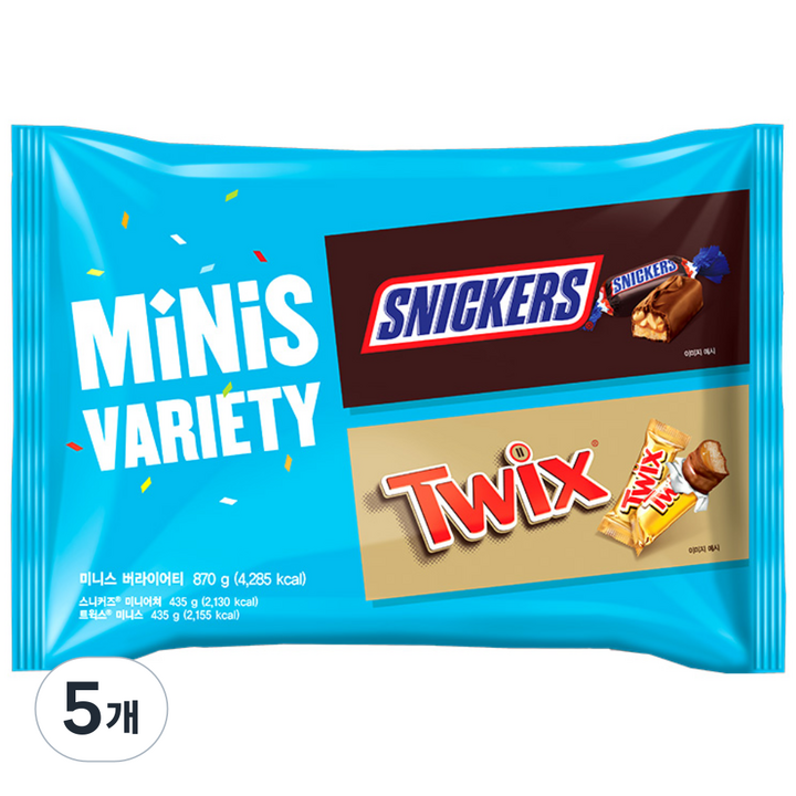 마즈 스니커즈 트윅스 미니스 버라이어티 팩, 870g, 5개