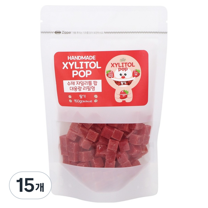 자일리톨팝 파우치 딸기, 15개, 150g