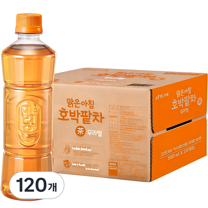 빙그레 맑은아침 호박팥차 무라벨, 500ml, 120개