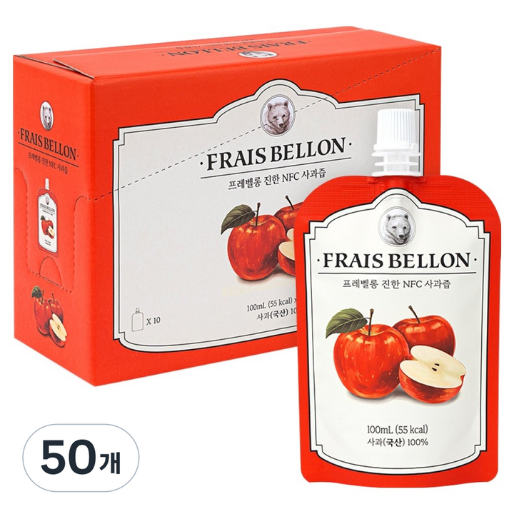 프레벨롱 진한 NFC 사과즙, 50개, 100ml