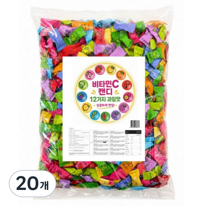 비타민C 12가지맛 상쾌한 과일맛 약480 봉지 대용량 캔디, 500g, 20개
