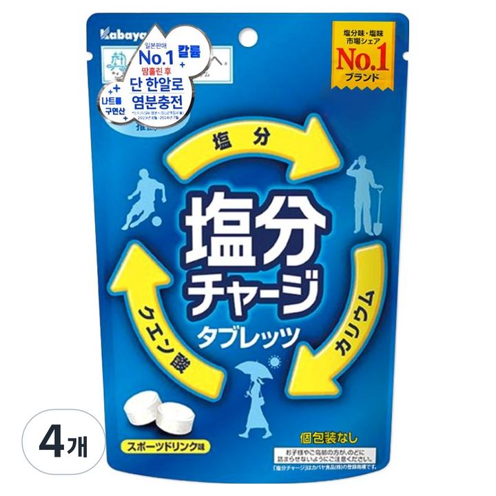 카바야 염분 차지 포도당 캔디 스포츠 드링크맛, 4개, 22g