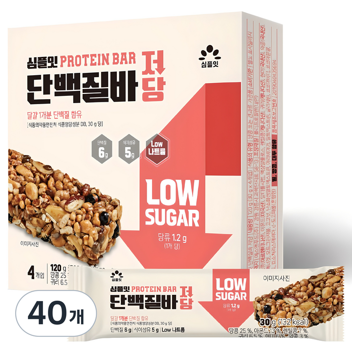 심플잇 단백질바 저당 4p, 120g, 40개