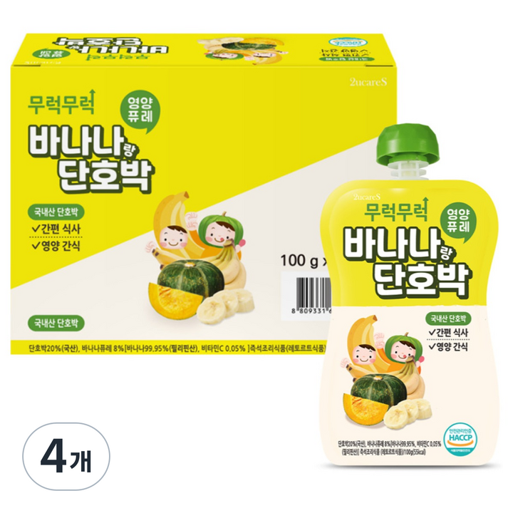 이유케어스 유아용 무럭무럭 과일퓨레 7p, 혼합맛(바나나/단호박), 4개, 700g