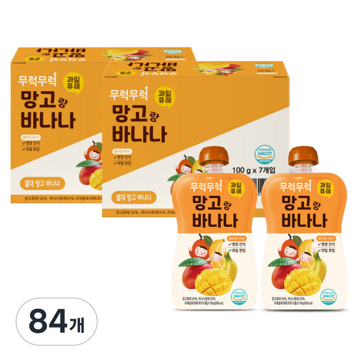 이유케어스 무럭무럭 과일 퓨레, 망고 + 바나나 혼합맛, 84개, 100g