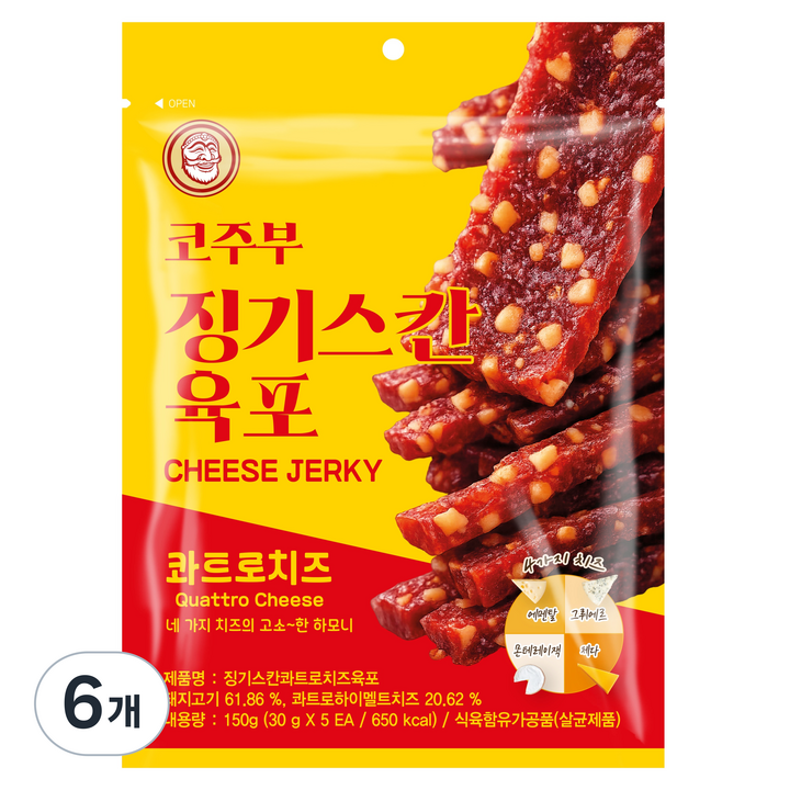 코주부 징기스칸 콰트로치즈 육포, 6개, 150g