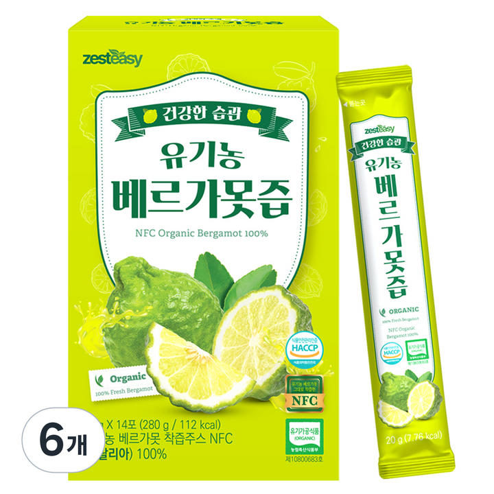 제스티지 NFC 유기농 베르가못즙 100% 스틱 14p, 6개, 280g