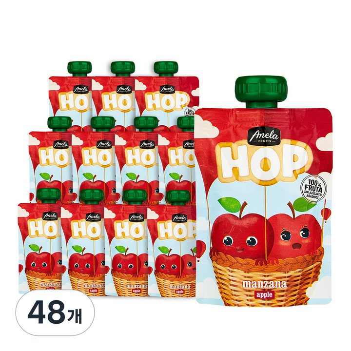 아넬라 생과일 짜먹는 외출용 아넬라HOP 유아간식, 100g, 48개, 사과
