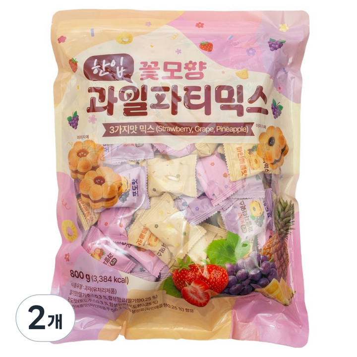 한입 꽃모양 과일파티믹스 샌드 쿠키, 800g, 2개