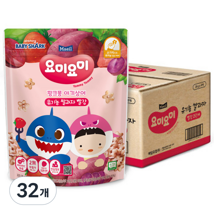 요미요미 유기농 쌀과자, 빨강, 25g, 32개
