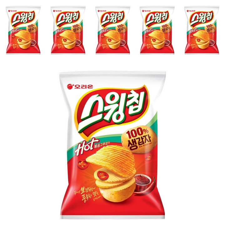 오리온 스윙칩 볶음고추장, 124g, 6개