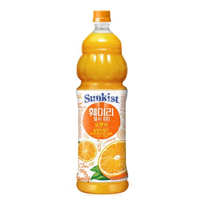 해태 썬키스트 훼미리 헬씨100 오렌지, 12개, 1.5L