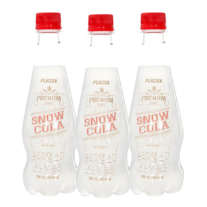 피코크 프리미엄 소다 스노우 콜라, 390ml, 3개