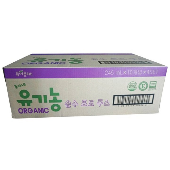 퓨어플러스 유기농 포도주스, 245ml, 40개