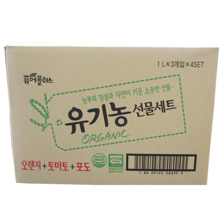퓨어플러스 퓨어네 유기농 종합선물세트, 1L, 12개