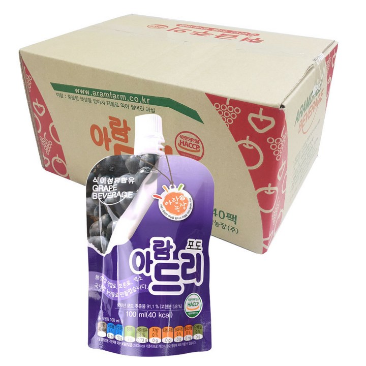 아람농장 아람드리 포도주스, 100ml, 40개