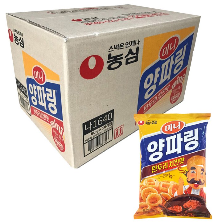 농심 미니양파링 탄두리치킨맛, 80g, 16개