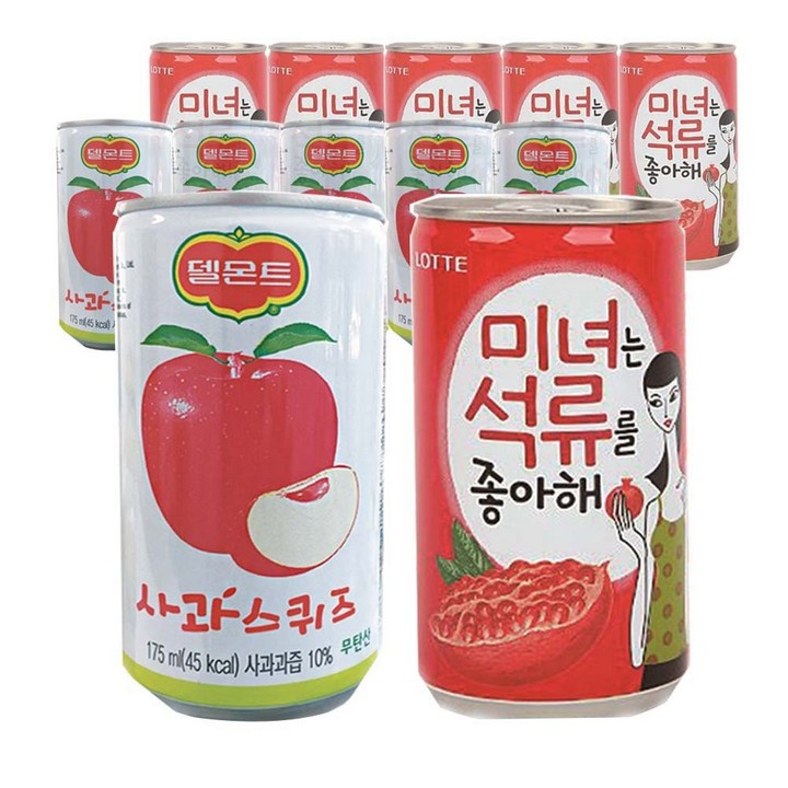 델몬트 사과스퀴즈 175ml x 6p + 롯데 미녀는 석류를 좋아해 175ml x 6p, 1세트