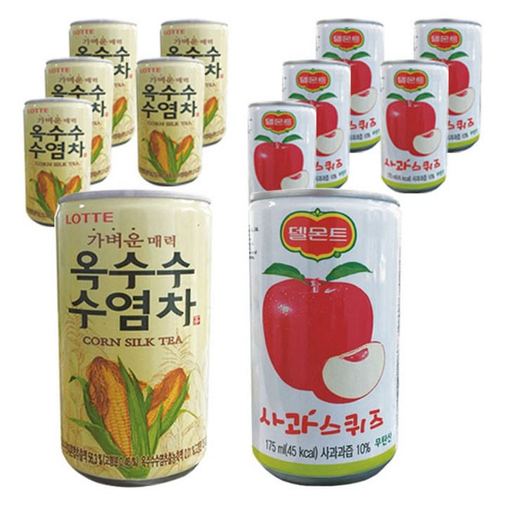 롯데 가벼운매력 옥수수 수염차 175ml x 6p + 델몬트 사과 스퀴즈 175ml x 6p, 1세트