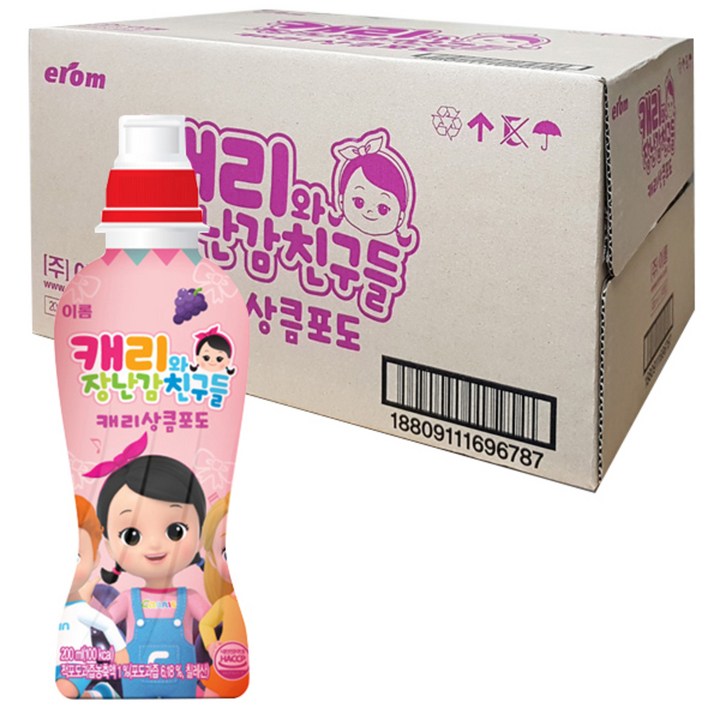 이롬 캐리와장난감친구들 캐리 상큼포도 주스, 200ml, 24개