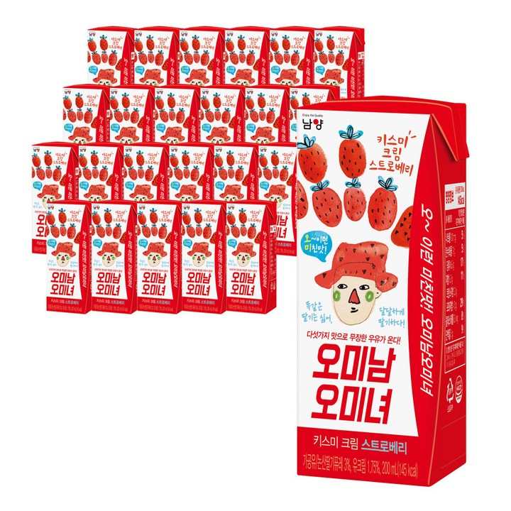 남양유업 오미남오미녀 키스미 크림 스트로베리 우유, 200ml, 24개입