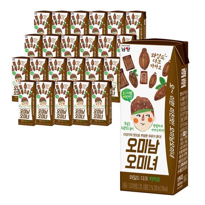 남양유업 오미남오미녀 와일드 다크 카카오 우유, 200ml, 24개