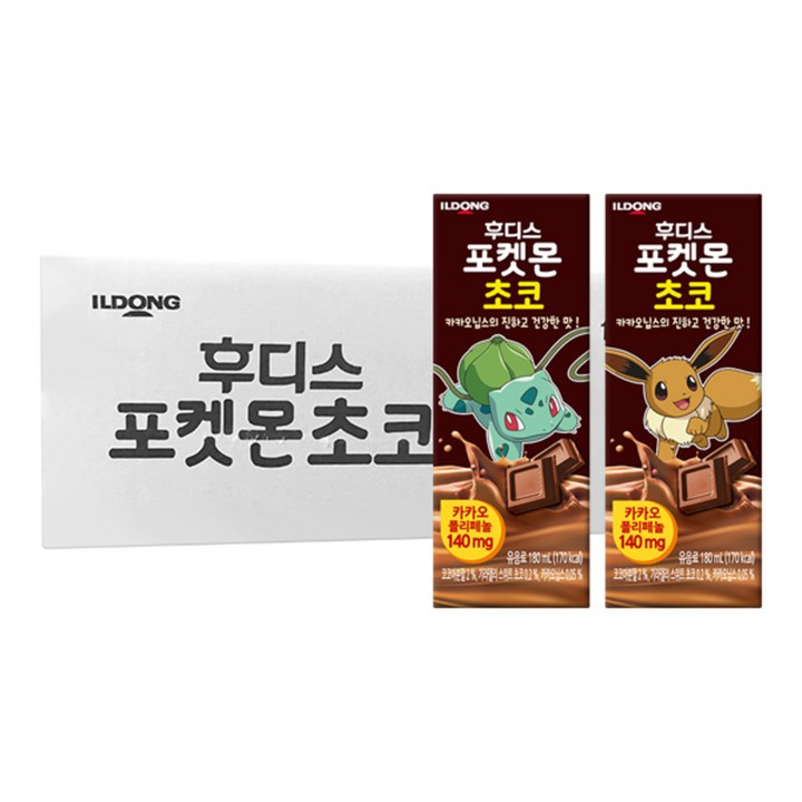 일동후디스 포켓몬 초코 우유 테트라팩, 180ml, 32개