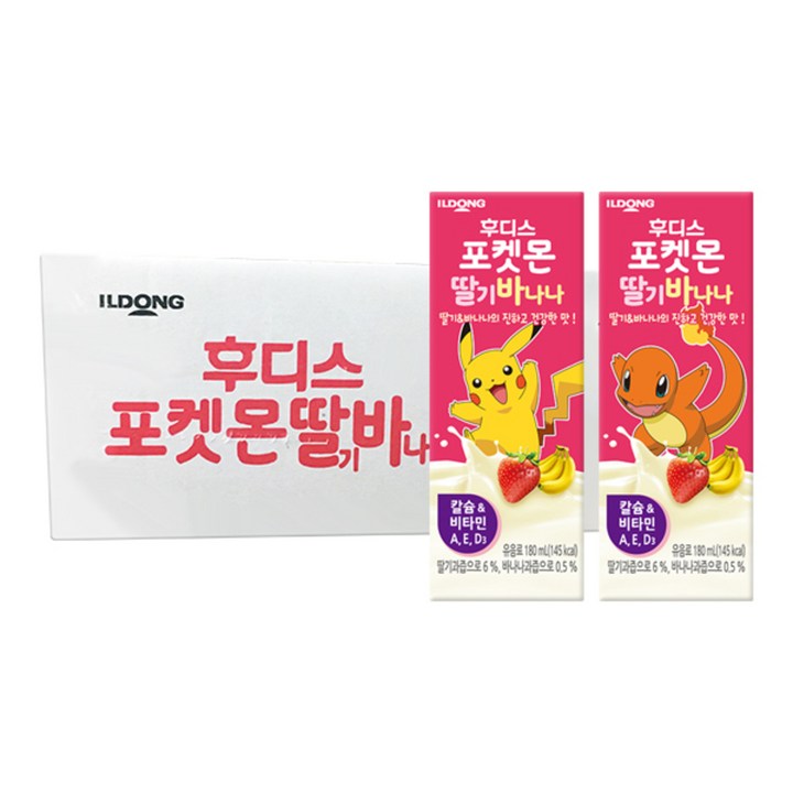 일동후디스 포켓몬 딸기바나나 우유 테트라팩, 180ml, 32개입