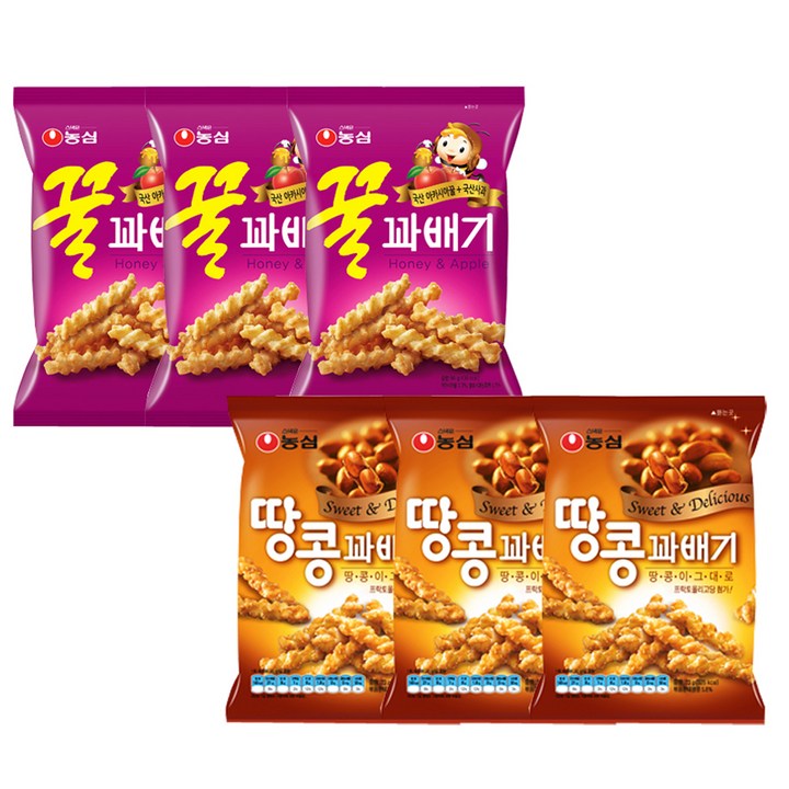 농심 꿀꽈배기 90g x 3p + 땅콩꽈배기 84g x 3p, 1세트