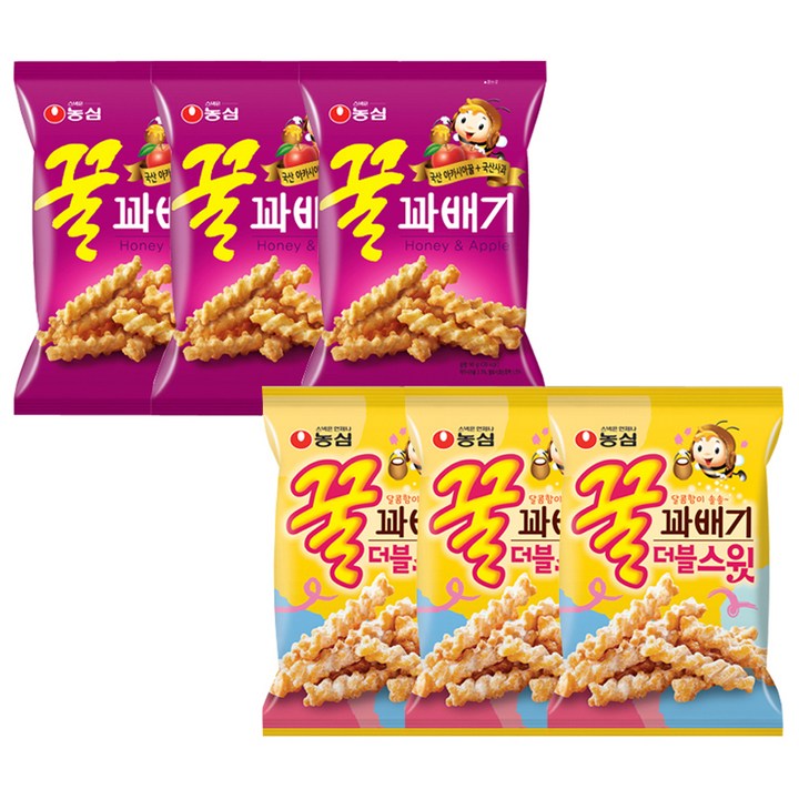 농심 꿀꽈배기 90g x 3p + 더블스윗 80g x 3, 1세트
