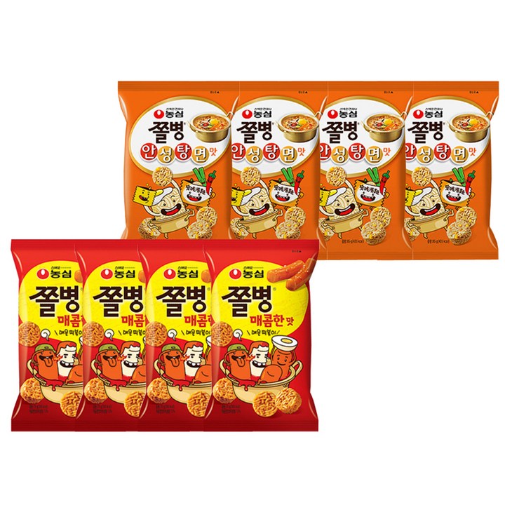 농심 쫄병스낵 매콤한맛 90g x 4p + 안성탕면맛 85g x 4p, 1세트