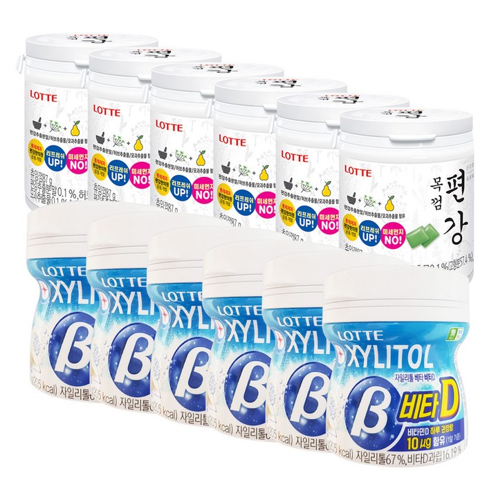 롯데제과 편강목껌 용기 87g x 6p + XYLITOL 베타 비타D 용기 86g x 6p, 1세트