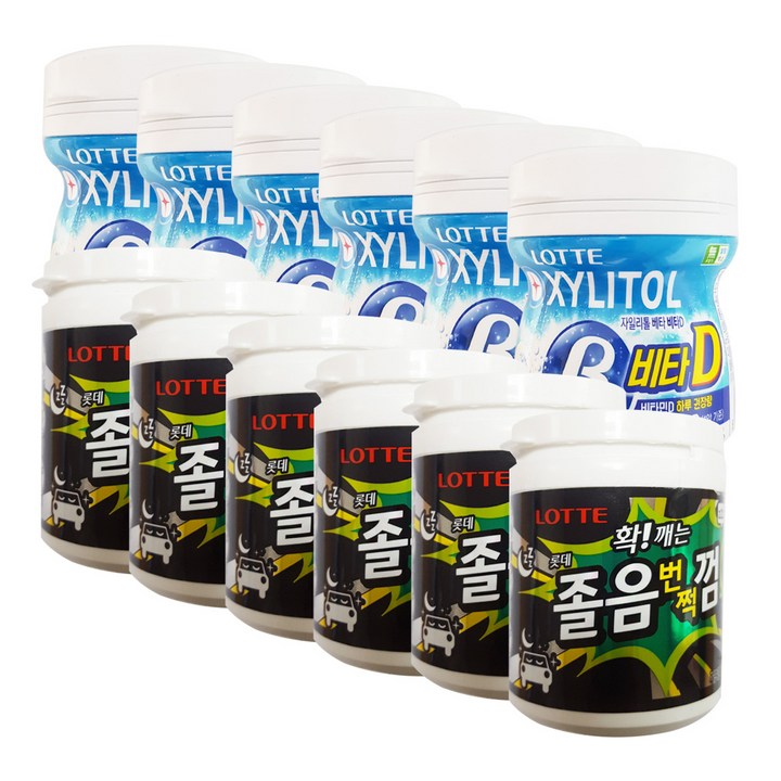 롯데제과 졸음번쩍 껌 용기 87g x 6p + XYLITOL 베타 비타D 용기 86g x 6p, 1세트, 87g + 86g